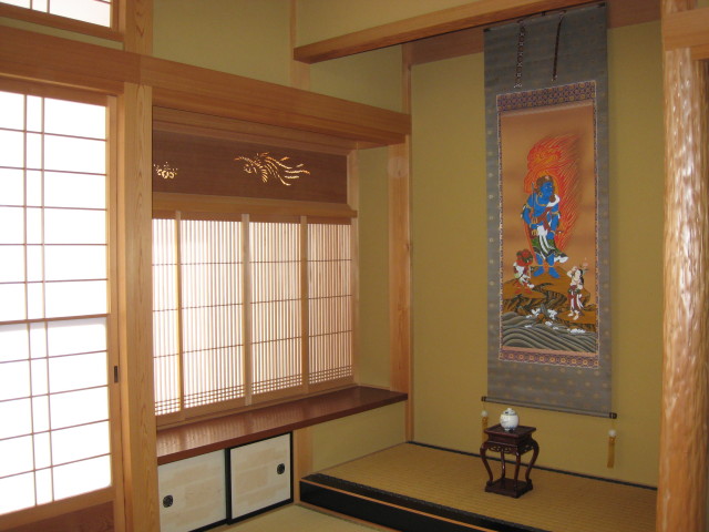 掛け軸 不動明王◇中村永湖（肉筆・新品）太巻・尺八立