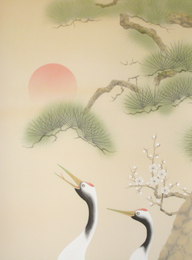 掛け軸 松竹梅鶴亀◇石田恒太（特殊工芸作品・新品）