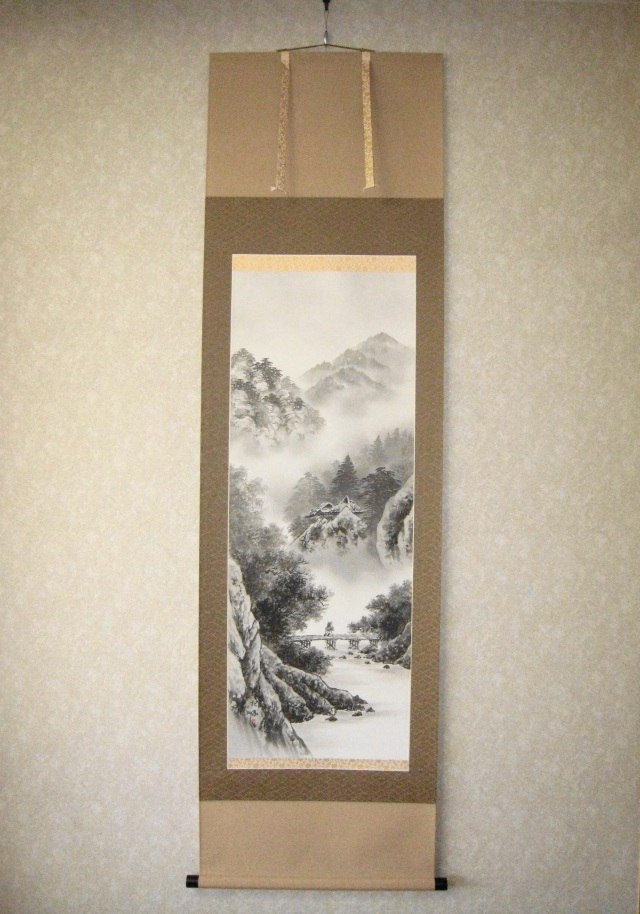 掛け軸 水墨山水◇岱 招鳳（真作・新品）