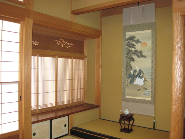 掛け軸 墨高砂◇田中昭耀（真作・新品）尺八立