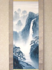 掛け軸 瀑布山水図 白木加葉