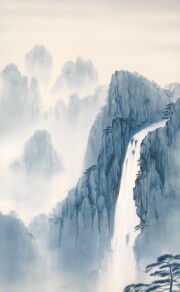 掛け軸 瀑布山水図 白木加葉