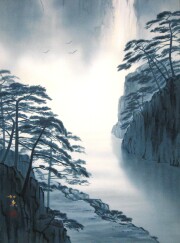 掛け軸 瀑布山水図 白木加葉