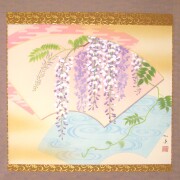 掛け軸　扇面 藤　白木加葉