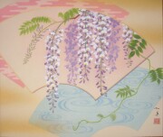 掛け軸　扇面 藤　白木加葉