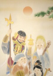 掛け軸　七福神祝宴　白木加葉