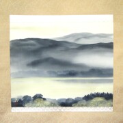 掛け軸　水墨山湖　川村憲邦