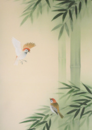 掛け軸　竹に雀　萩原緑水