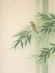 掛け軸　竹に雀　萩原緑水