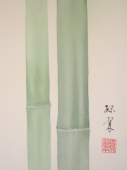 掛け軸　竹に雀　萩原緑水